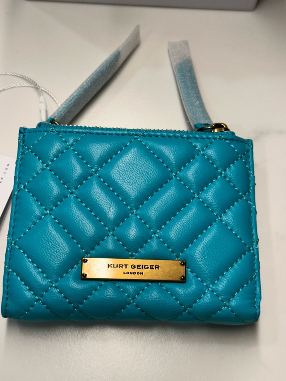 Kurt Geiger Quilted Teal Leather Wallet